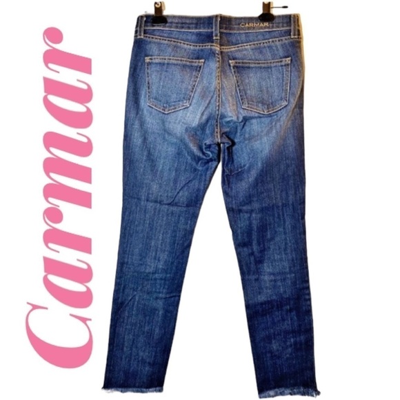 CARMAR Floral Embroidered Raw Hem Ankle High Rise Jeans, Size 26 - Picture 3 of 13